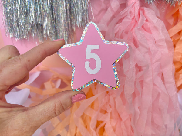 STAR PASTEL PINK IRIDESCENT GLITTER - Magnetic Badge (sold separately)