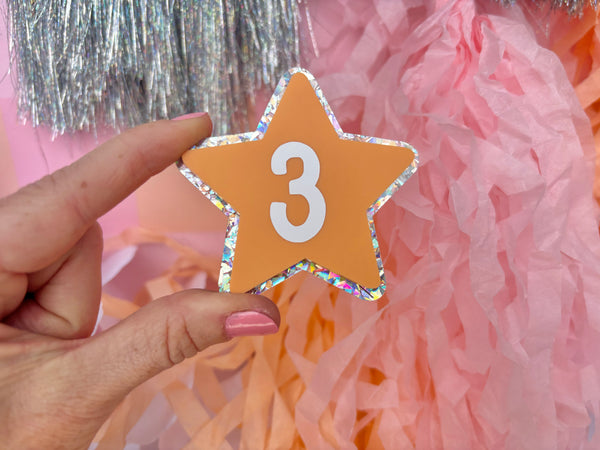 STAR PASTEL PEACH IRIDESCENT GLITTER - Magnetic Badge (sold separately)
