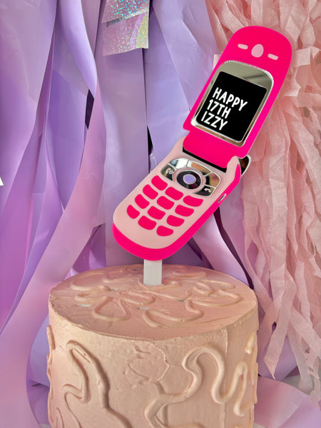 HOT PINK FLIP PHONE- Cake Topper