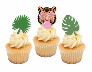 CUSTOM | BUBBLEGUM TIGER + LEAVES CUP CAKE TOPPERS