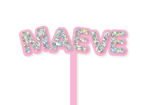 CANDY PINK WONKY NAME CUSTOM - Cake Topper