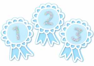 SCALLOPED BLUE IRIDESCENT NUMBER BIRTHDAY BADGE - (sold separately)